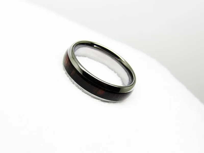 Tungsten Carbide Ring  with Dark Real wood inlaying Fashion Jewelry Ring for Women 6mm