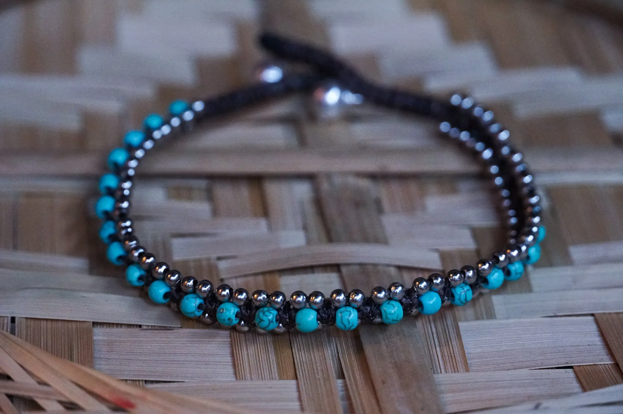 Turquoise Band Boho Silver Anklet