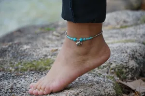 Turquoise Elephant Pendant Boho Silver Anklet