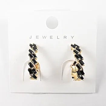 Unique black cz design gold tone latch back brass earrings