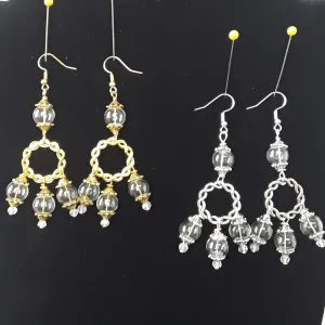 Unique Clear Glass Bubble Chandelier Earrings in Tibetan Silver or Gold Plated - Unique Bridal Statement Long Dangles