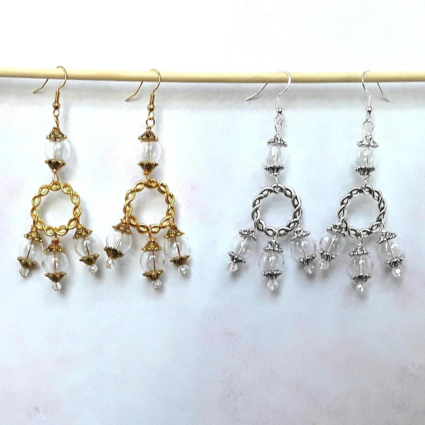 Unique Clear Glass Bubble Chandelier Earrings in Tibetan Silver or Gold Plated - Unique Bridal Statement Long Dangles