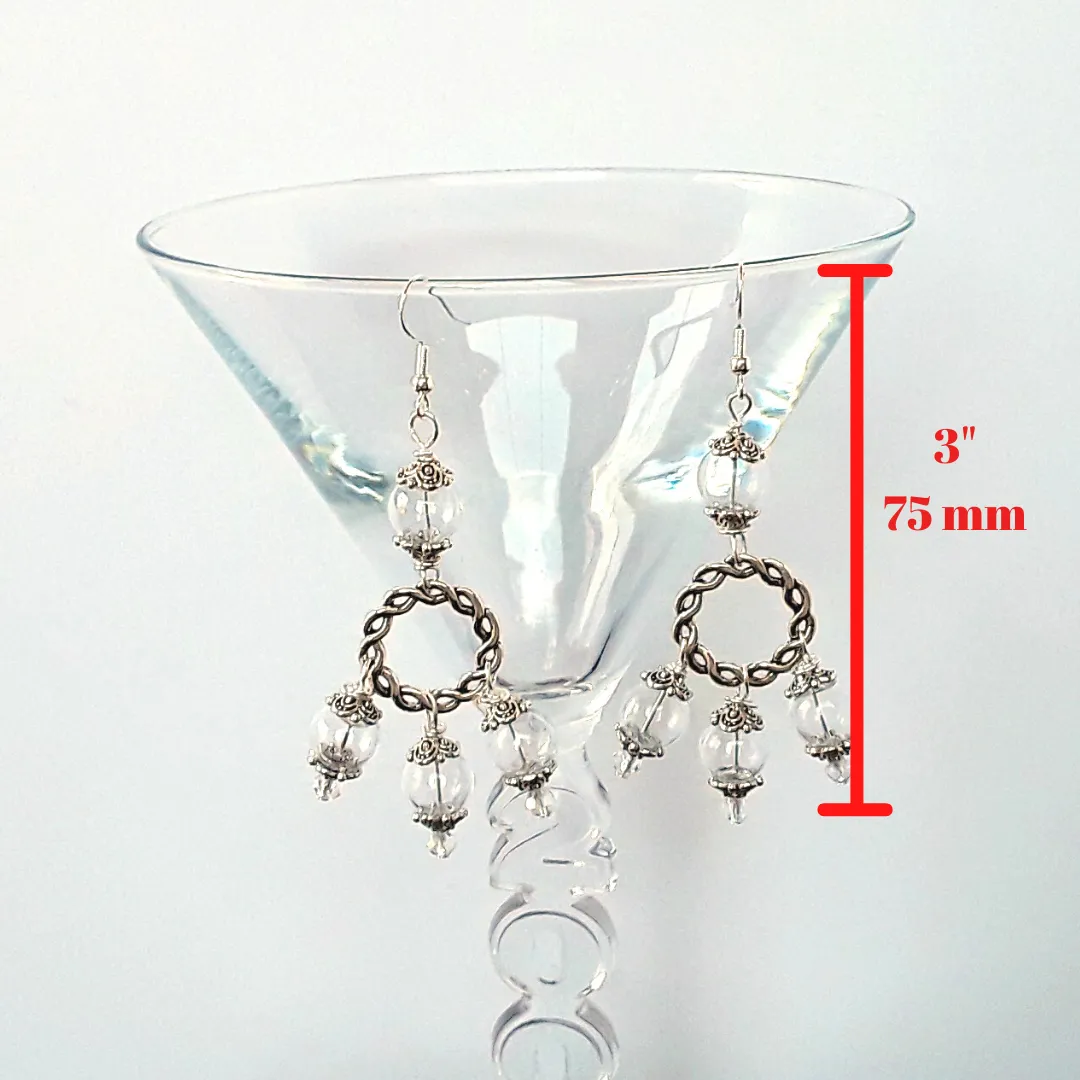 Unique Clear Glass Bubble Chandelier Earrings in Tibetan Silver or Gold Plated - Unique Bridal Statement Long Dangles