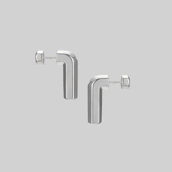 Unique Screw Design Silver Ear Studs