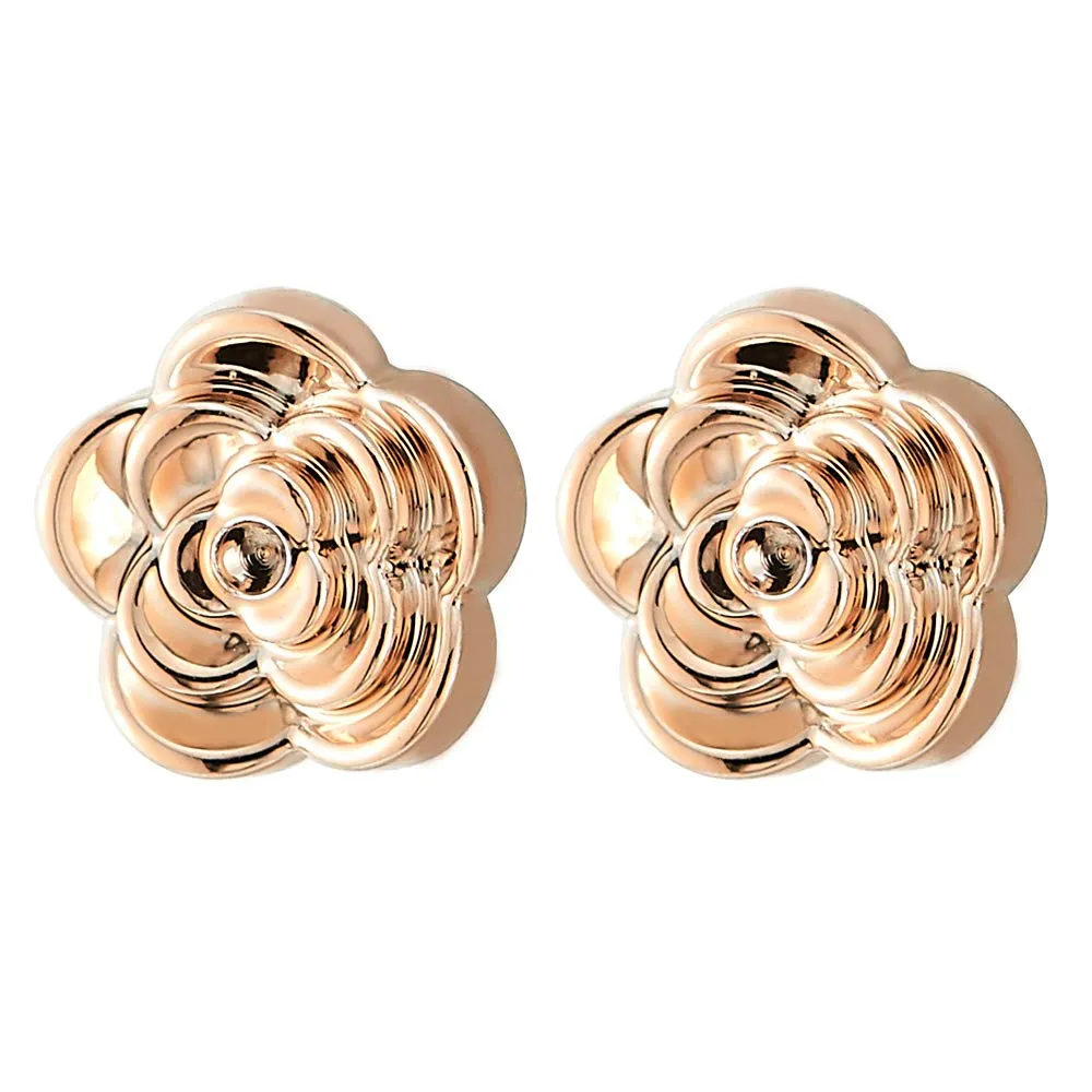 Unique Womens Magnetic Rose Gold Camellia Flower Stud Earring, Non-Piercing Clip On Fake Ear