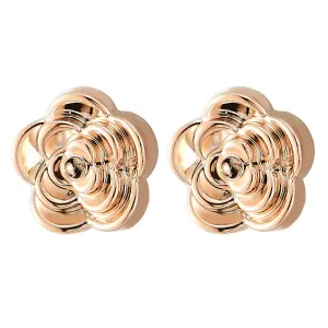 Unique Womens Magnetic Rose Gold Camellia Flower Stud Earring, Non-Piercing Clip On Fake Ear