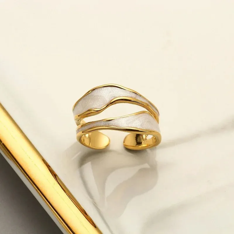 VAIGE Adjustable Geometric Dripping Oil Ring in Gold Plated Zinc Alloy - Trendy European American Style Wedding Accessory