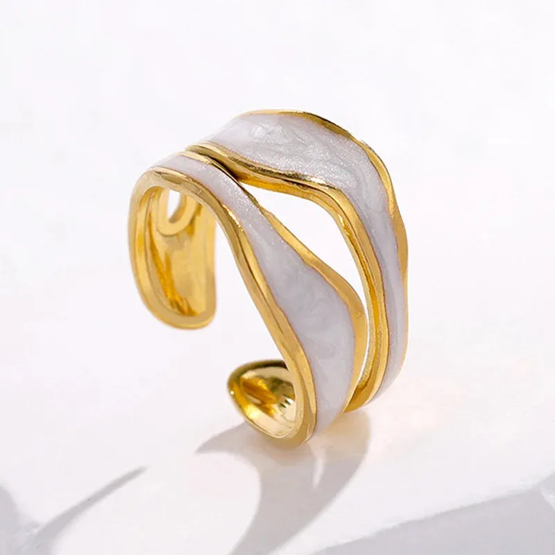 VAIGE Adjustable Geometric Dripping Oil Ring in Gold Plated Zinc Alloy - Trendy European American Style Wedding Accessory