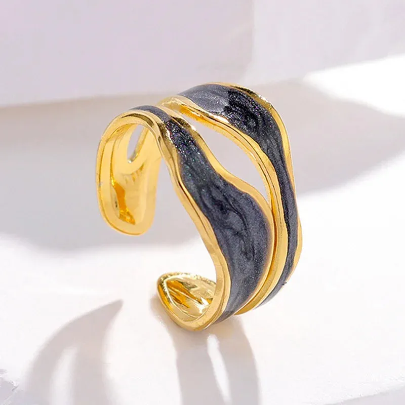 VAIGE Adjustable Geometric Dripping Oil Ring in Gold Plated Zinc Alloy - Trendy European American Style Wedding Accessory