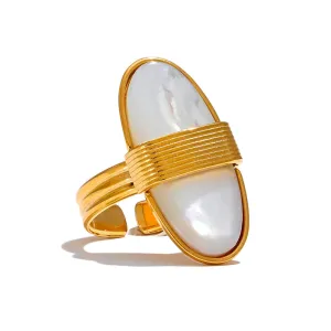 VAIGE Geometric Open Ring in Gold with Natural Shell and High-Quality Stainless Steel, 18K PVD Plated Fashion Jewelry