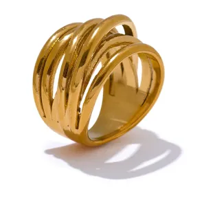 VAIGE Geometric Wide Ring in 18K PVD Plated Stainless Steel - Trendy Gold Statement Jewelry