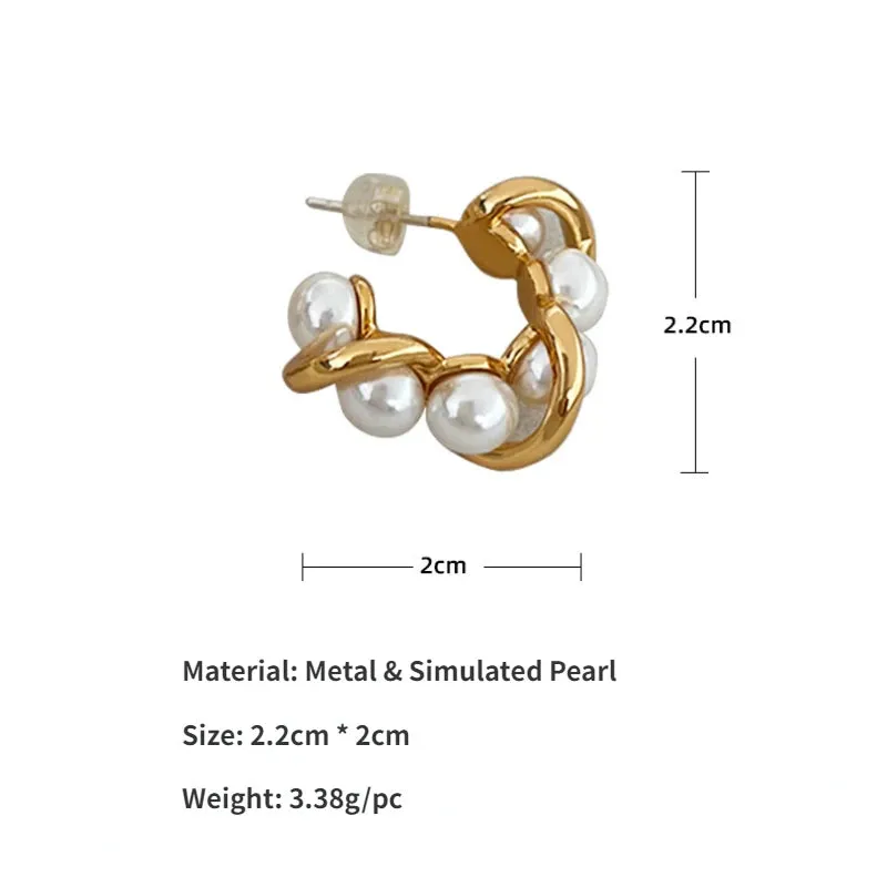 VAIGE Modern Gold Pearl Geometric Hoop Earrings