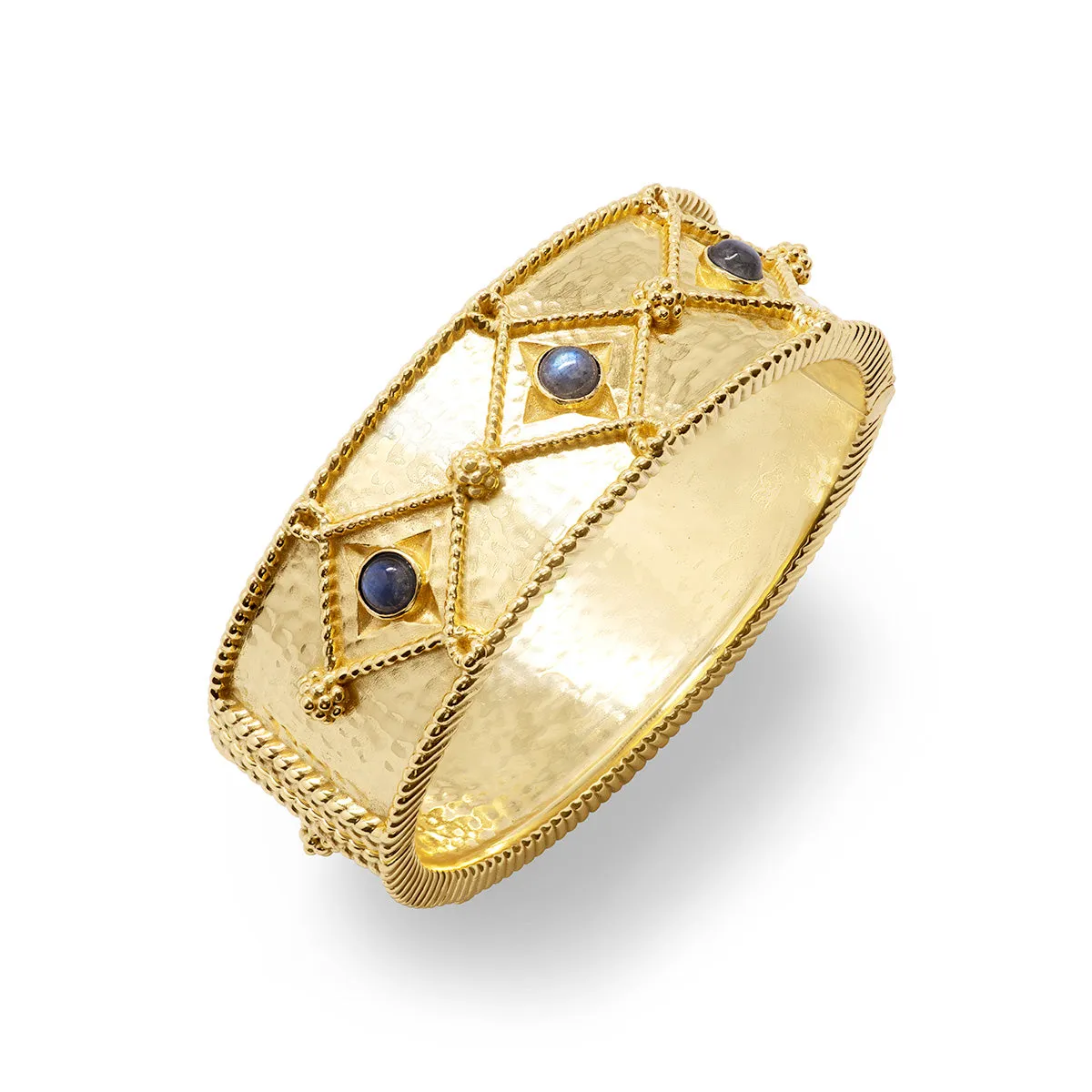 Victoria Hinged Bangle - Gold/Blue Labradorite