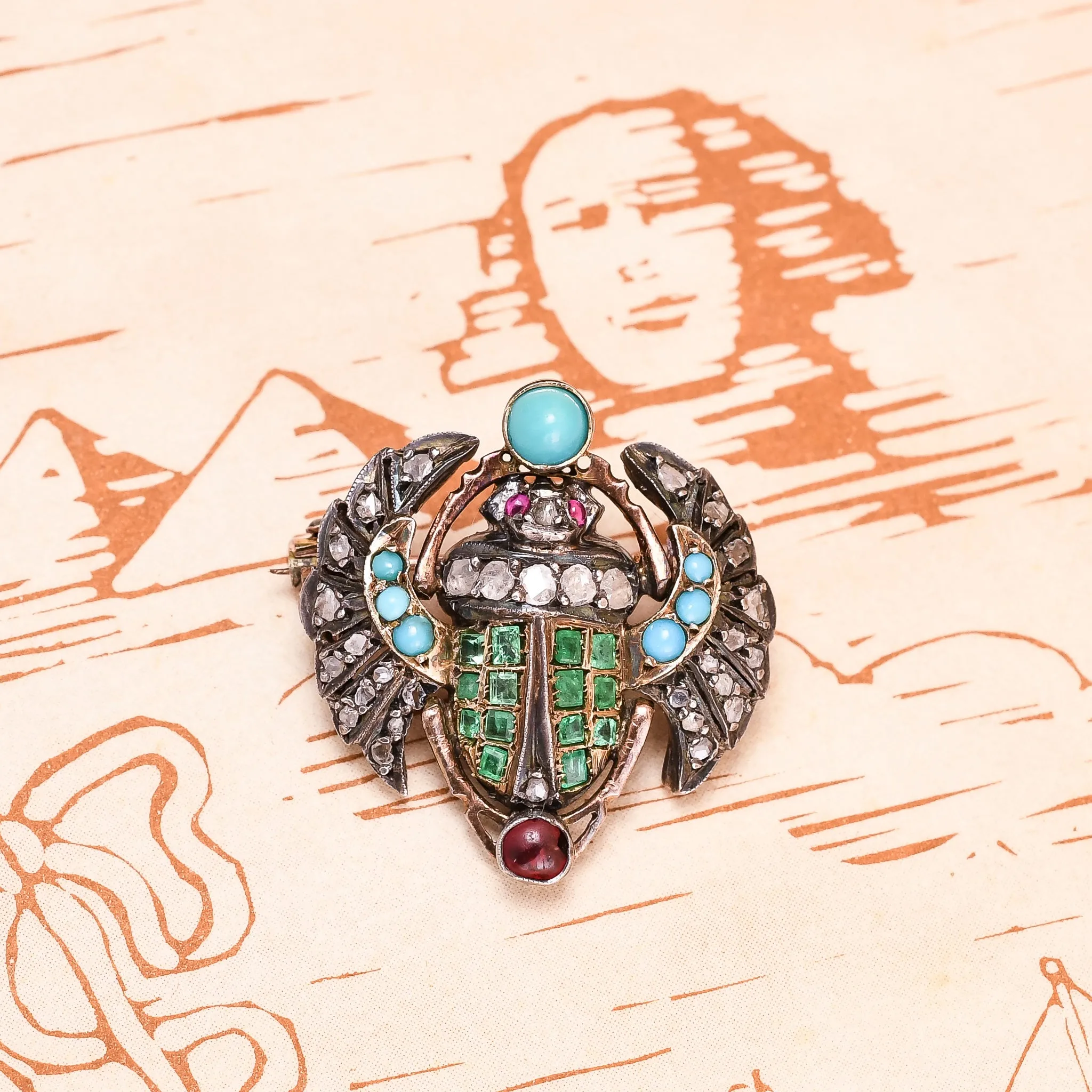 Victorian Egyptian Revival Winged Scarab Brooch