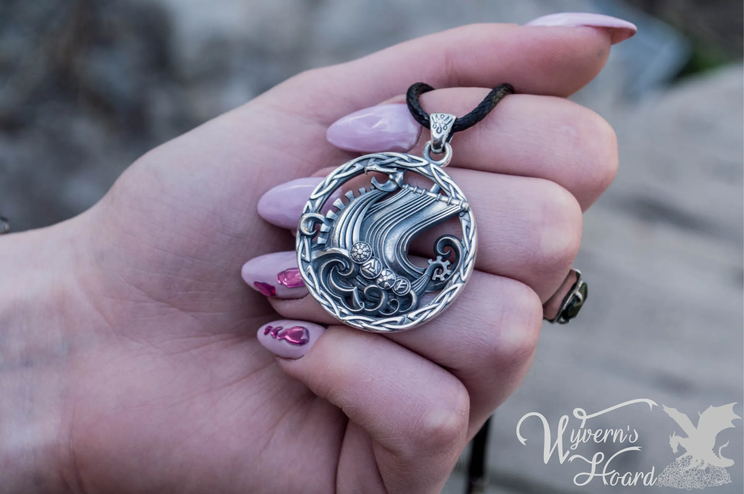 Viking Longship Sterling Silver Necklace