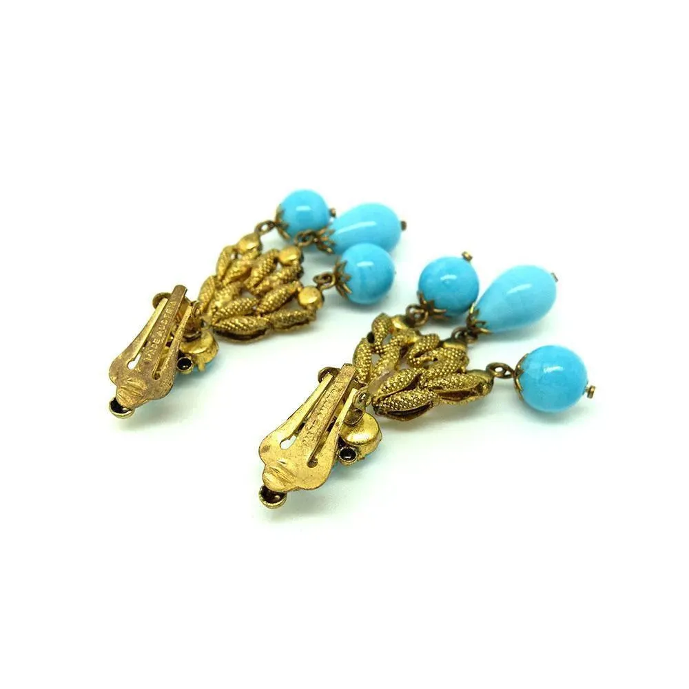 Vintage 1950s Austrian Turquoise Glass Chandelier Earrings