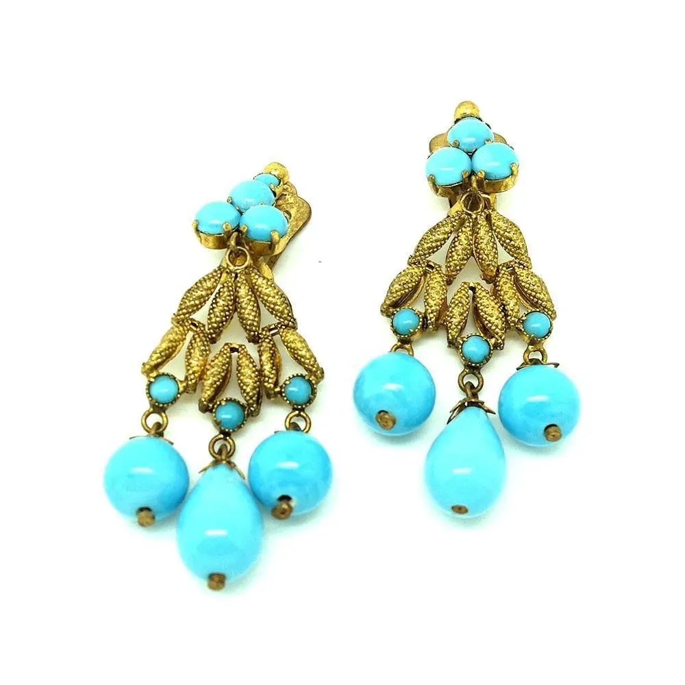 Vintage 1950s Austrian Turquoise Glass Chandelier Earrings