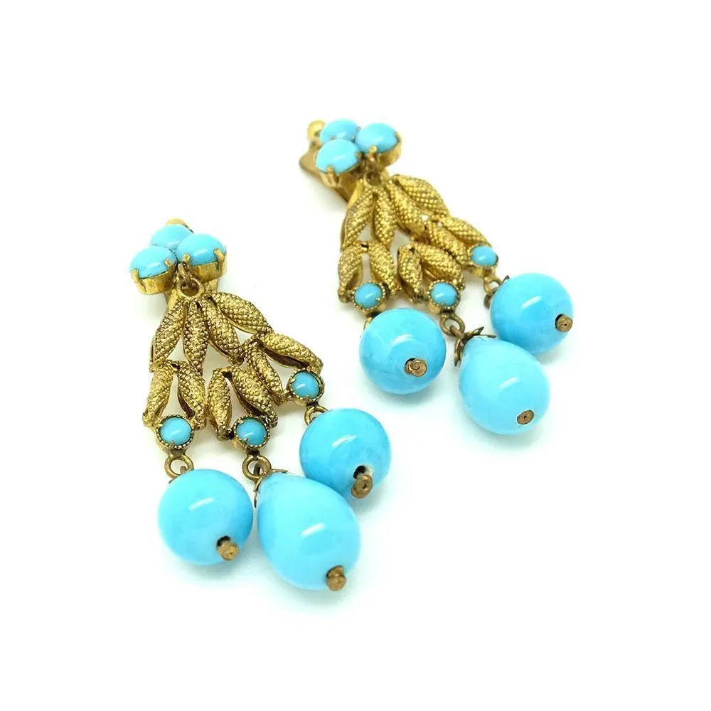 Vintage 1950s Austrian Turquoise Glass Chandelier Earrings