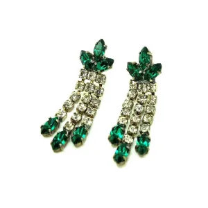 Vintage 1950s Emerald Diamante Pieced Earrings