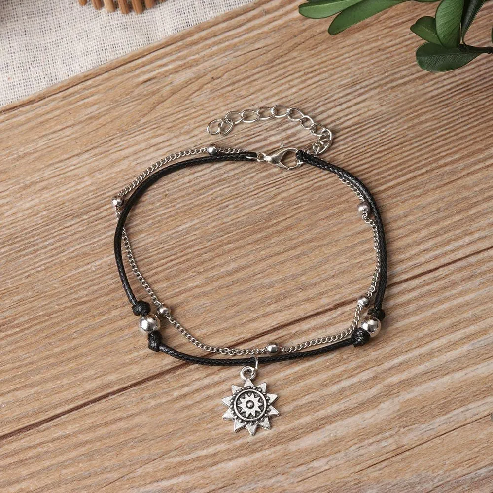 Vintage Boho Multi Layer Sun Anklet Ankle Bracelet