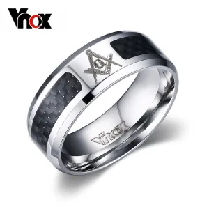 Vnox Masonic Men Ring Stainless Steel & Carbon Fiber 8mm Punk Wedding Jewelry US size 4 5 6 7 8 9 10 11 12