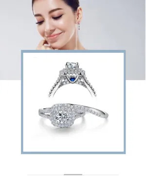 Wedding Ring Sets Victorian Style Blue Side Stones Classic Jewelry