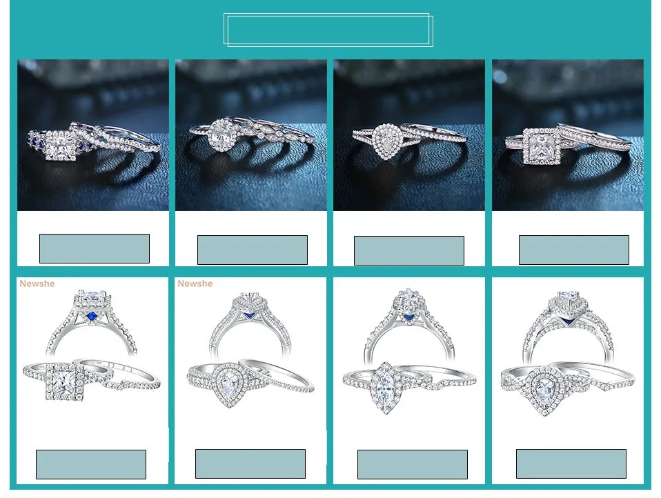 Wedding Ring Sets Victorian Style Blue Side Stones Classic Jewelry