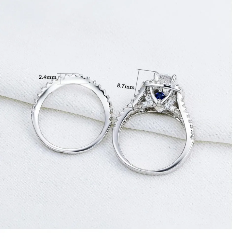 Wedding Ring Sets Victorian Style Blue Side Stones Classic Jewelry