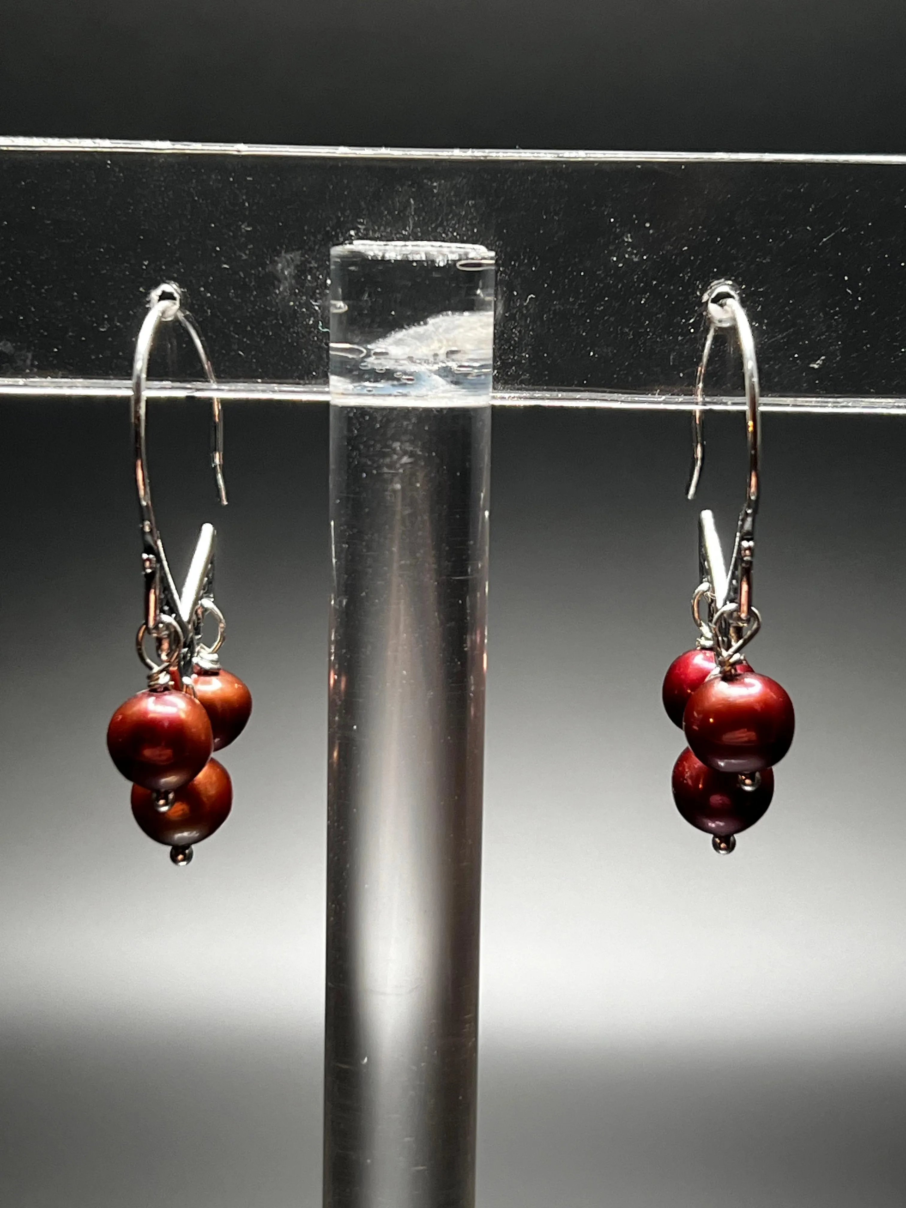 Wine Pearl and Sterling Silver Ornate Hoop Earrings