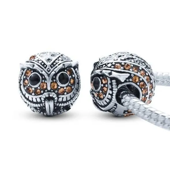 Wisdom Owl Rhinestone Bead Charm