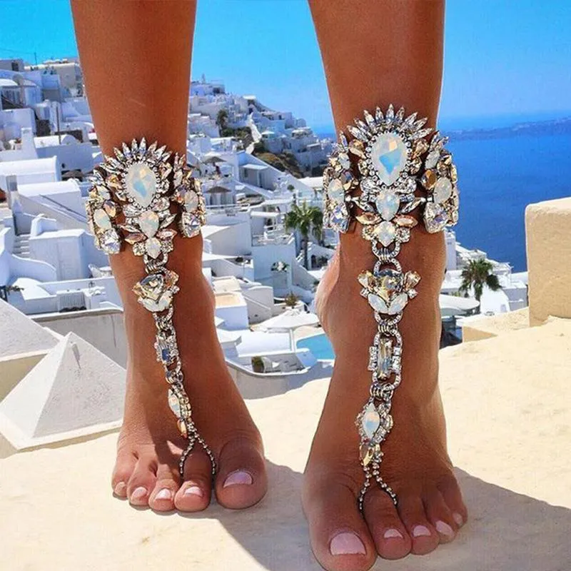 Women boho crystal anklets ankle bracelet barefoot sandals foot jewelry