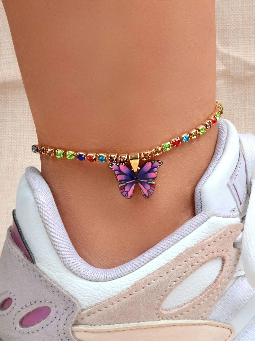 Yellow Chimes Anklets For Women Multicolor Crystal Butterfly Designed Charm Anklet For Women and Girls